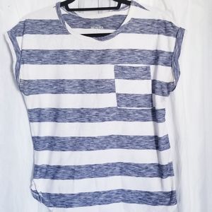 Women's Short Sleeve Top Blue and White Size M